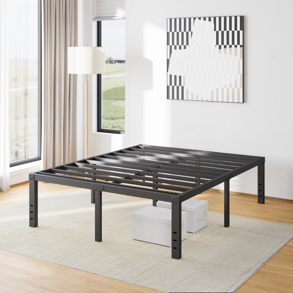 18 Inch High Metal Full Size Platform Bed Frame, Black R637