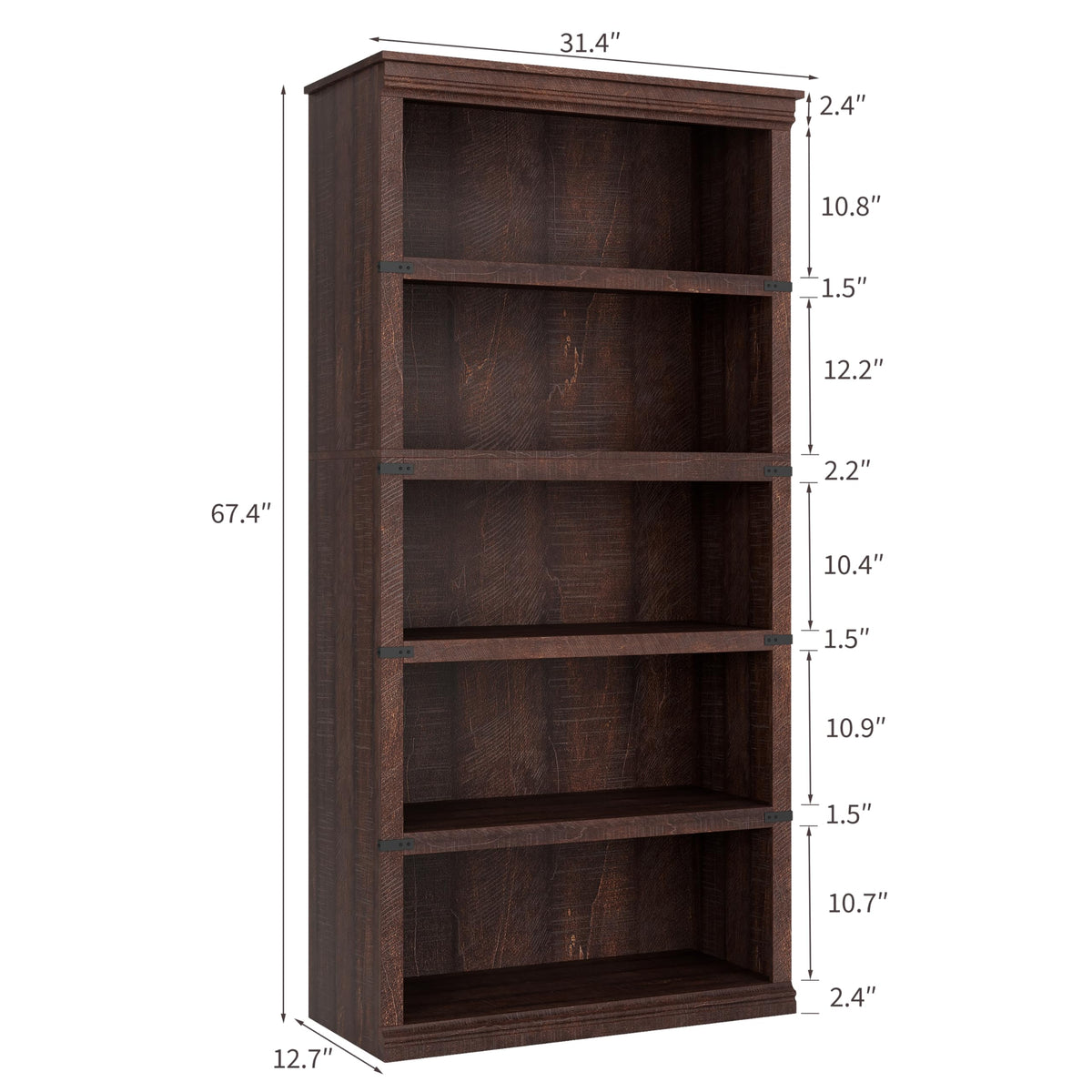 5-Tier Metal Bookcase with Adjustable Shelves R99333