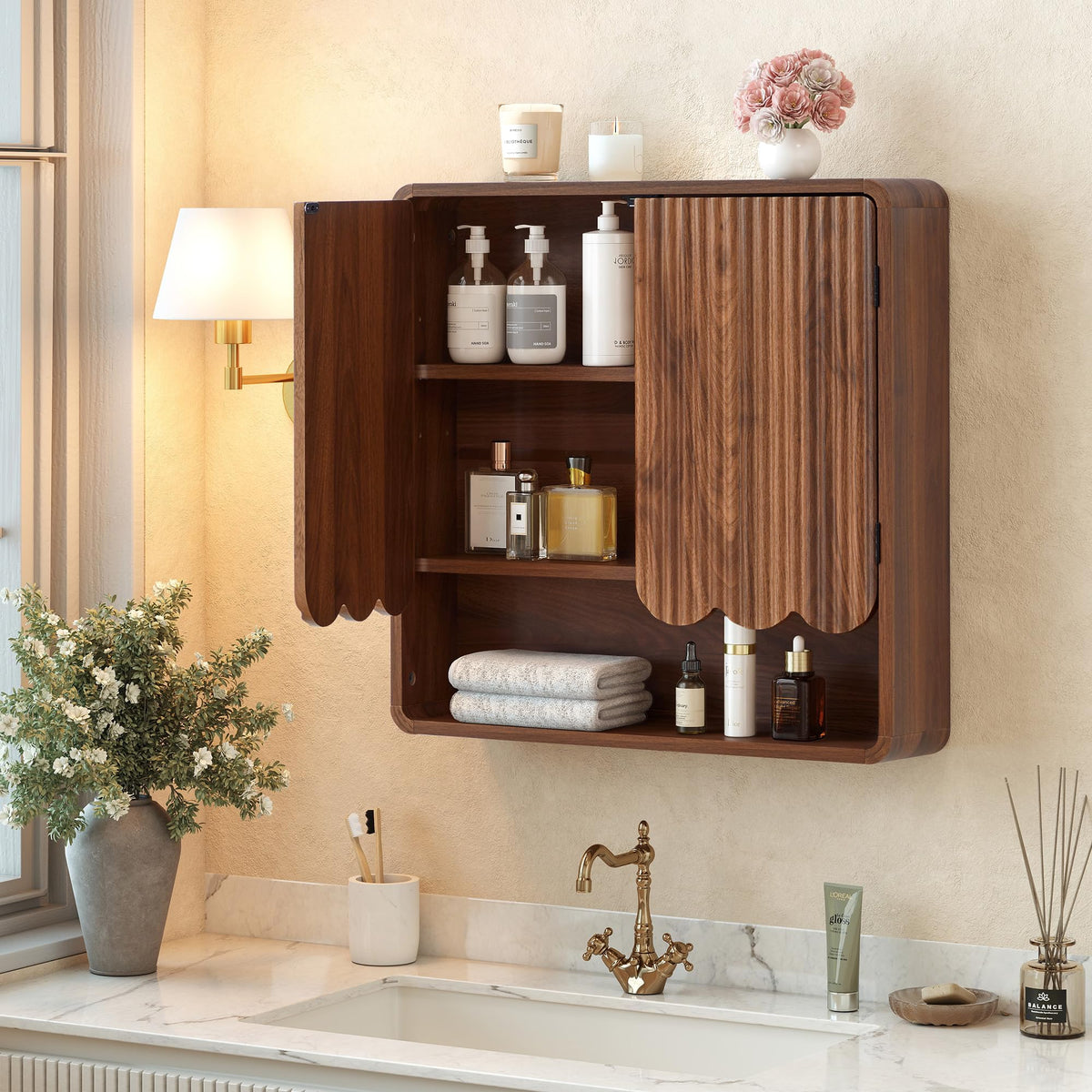 Walnut Fluted Bathroom Wall Cabinet K474