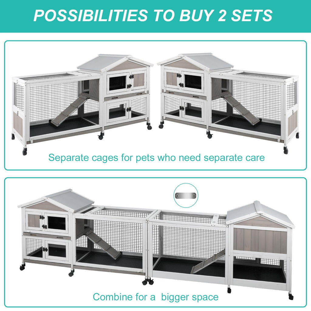 2-Tier Rabbit Hutch with Wheels I8858