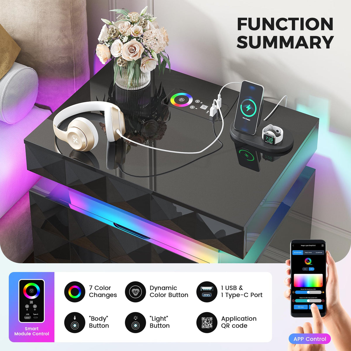 LED Night Stand with Charging Station Q50978
