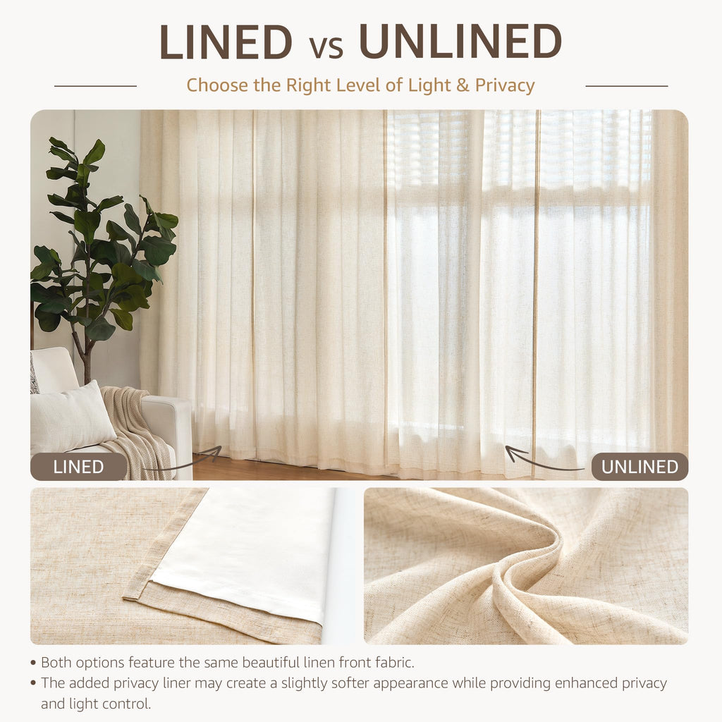 Linen Curtain 84 Inch Light Filtering Grommet 1 Panel Beige E59788