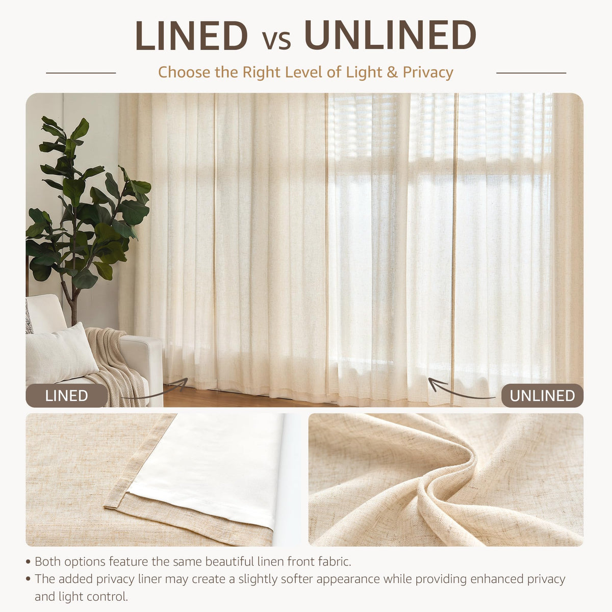 Linen Curtain 84 Inch Light Filtering Grommet 1 Panel Beige E59788