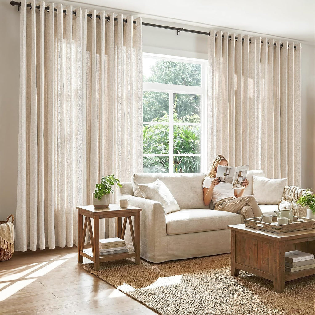 Linen Curtain 84 Inch Light Filtering Grommet 1 Panel Beige E59788