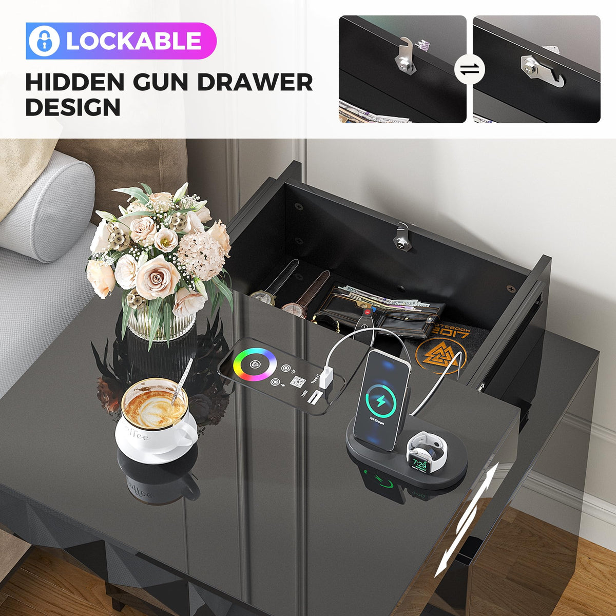 LED Night Stand with Charging Station Q50978