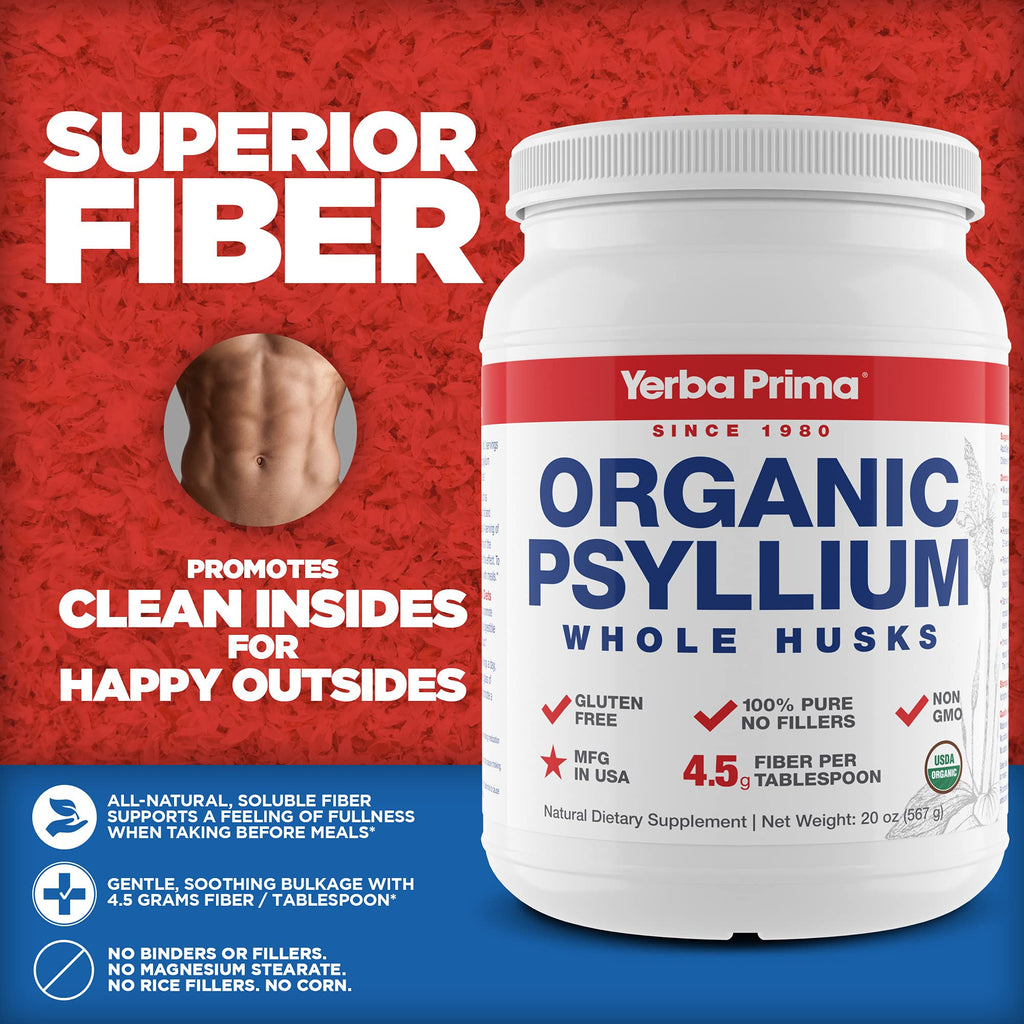 Organic Whole Psyllium Husks Fiber 20 oz Pack of 2 D3094