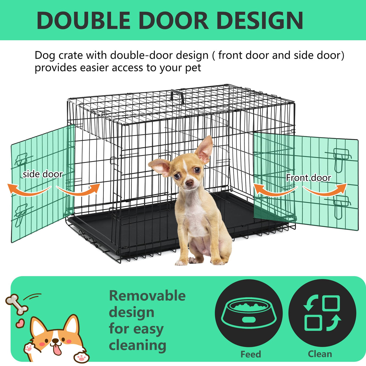 24 inch Folding Metal Wire Dog Crate with Double Door O636