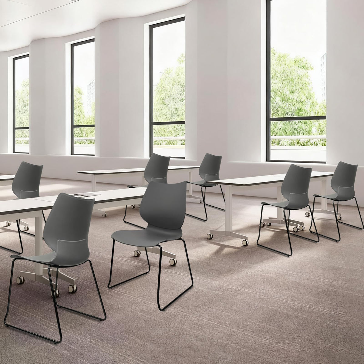 Stacking Chairs with Metal Legs Set of 12, Grey S4374