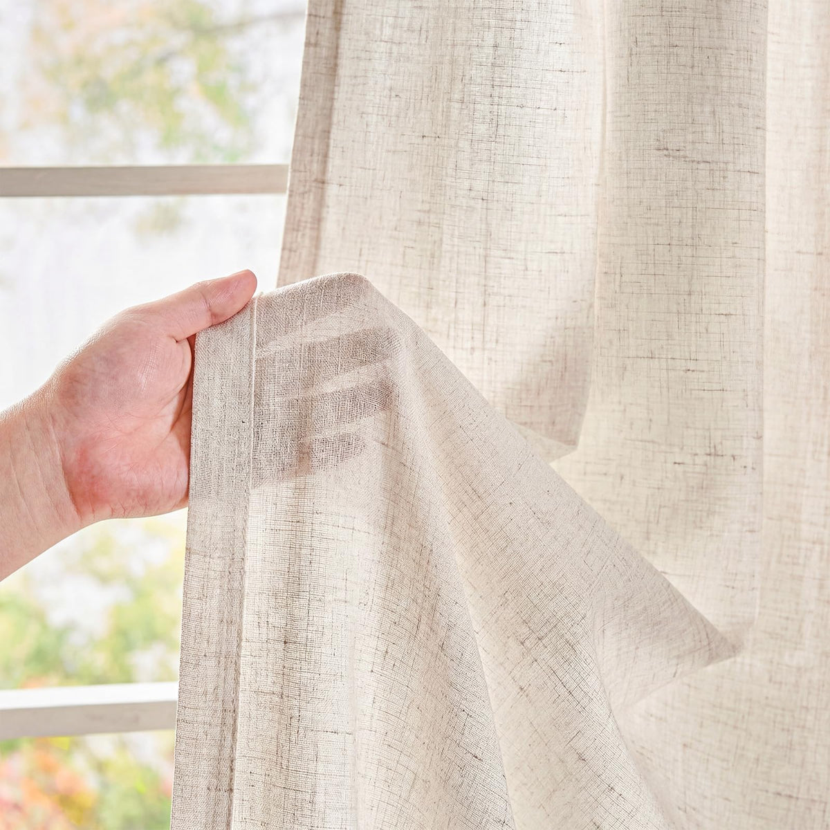 Linen Curtain 84 Inch Light Filtering Grommet 1 Panel Beige E59788