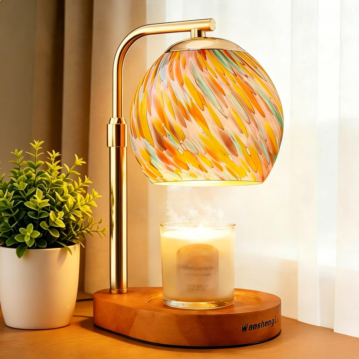 Stained Glass Candle Warmer Lamp with Adjustable Height J9880