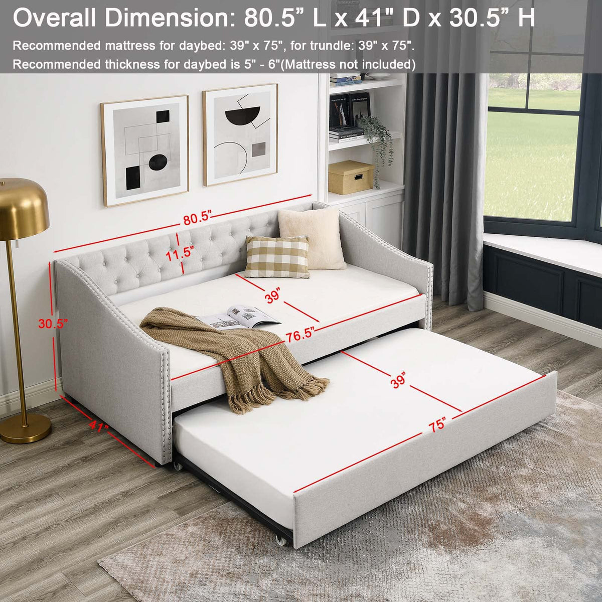 Velvet Upholstered Twin Size Daybed with Trundle I99573
