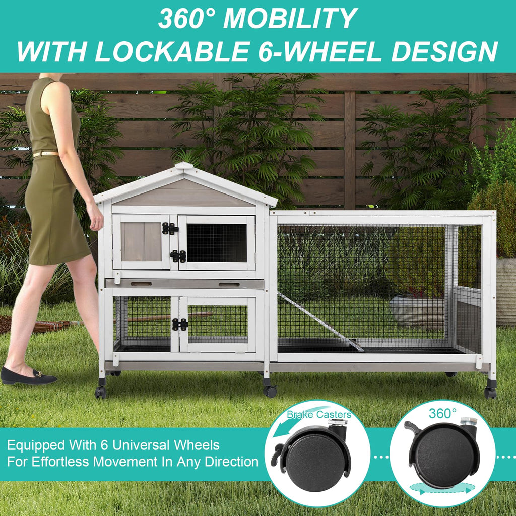 2-Tier Rabbit Hutch with Wheels I8858