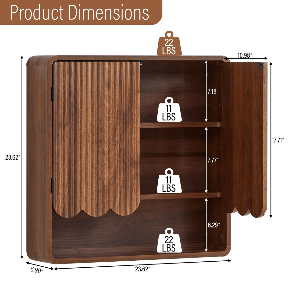 Walnut Fluted Bathroom Wall Cabinet K474
