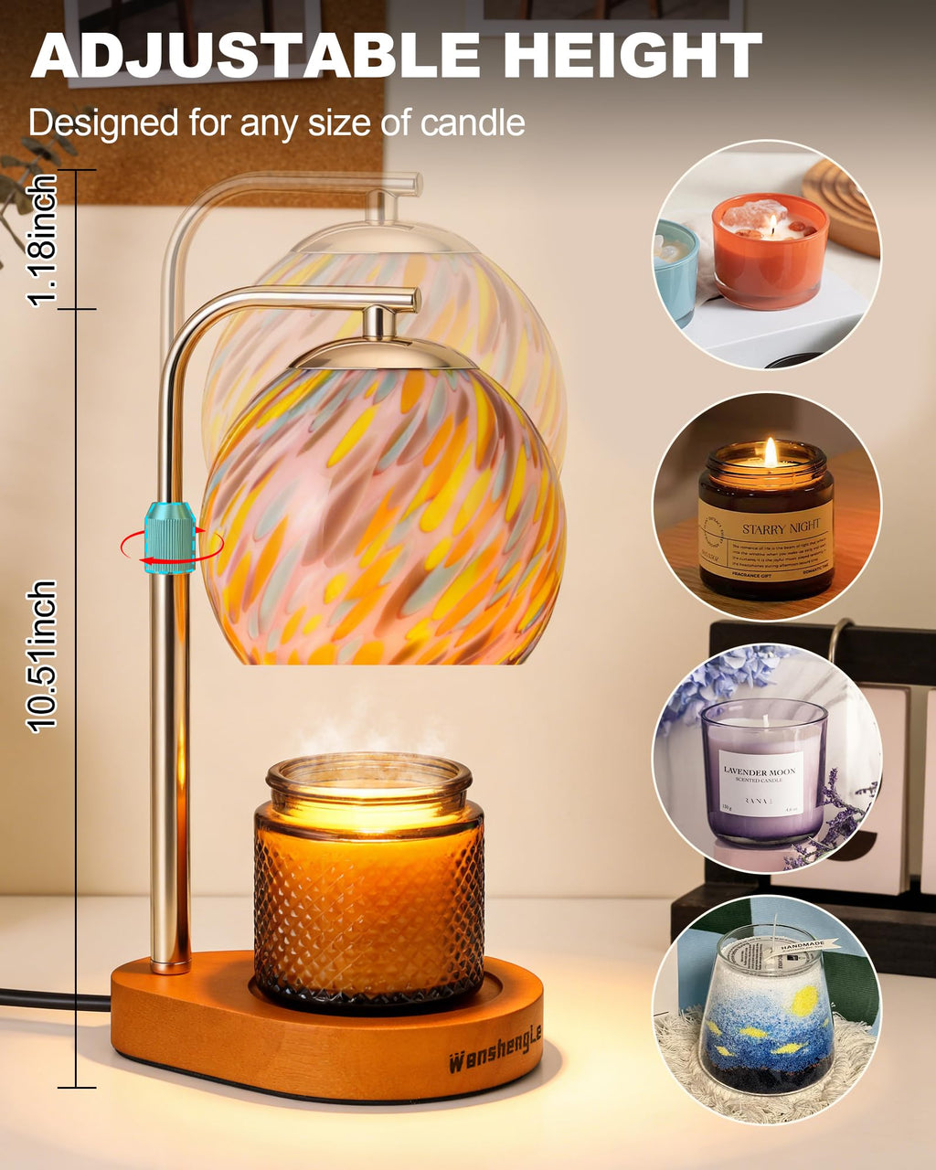 Stained Glass Candle Warmer Lamp with Adjustable Height J9880