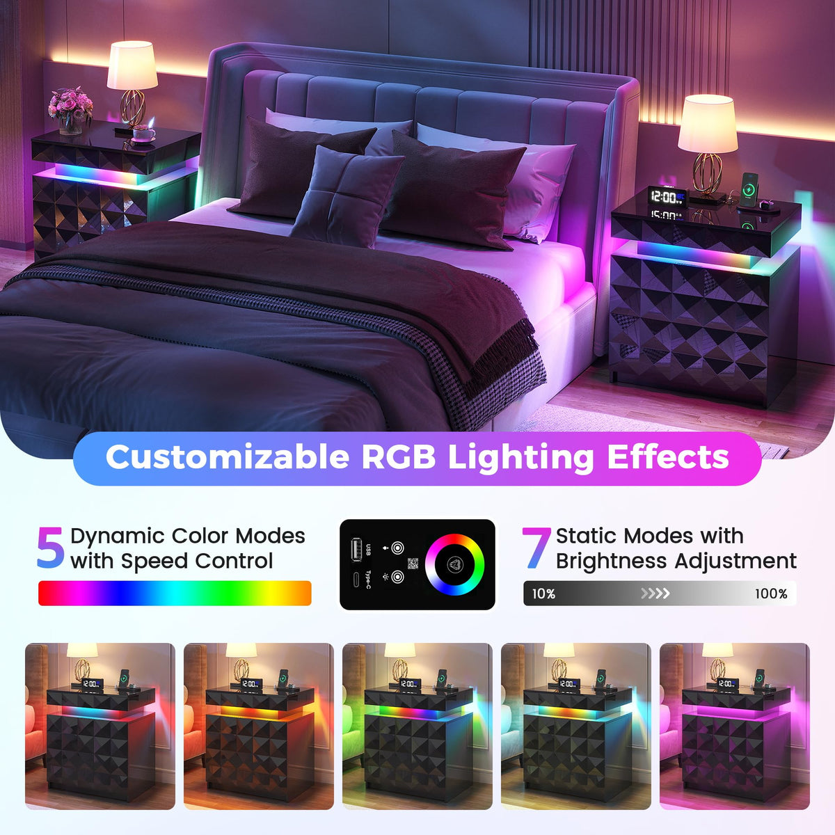 LED Night Stand with Charging Station Q50978