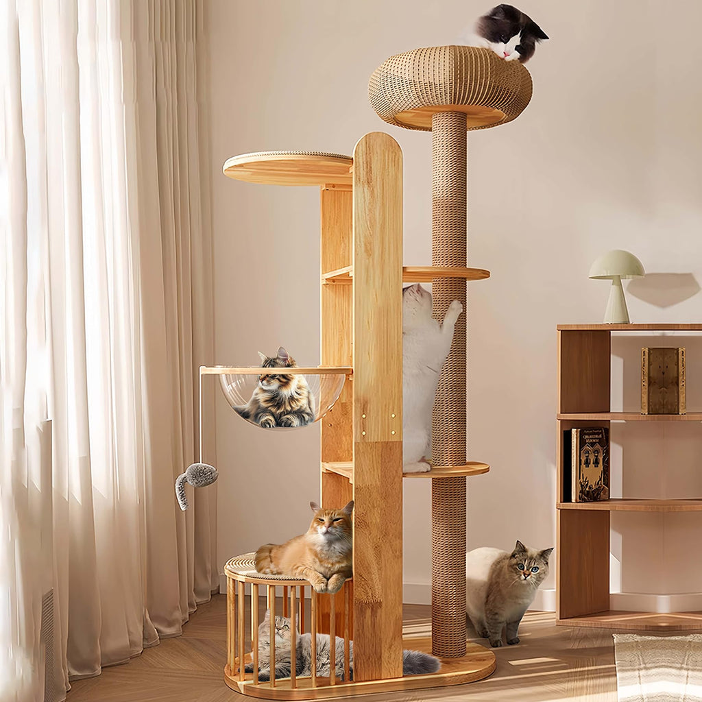 Solid Wooden Cat Tree Tower with Scratching Post C25066