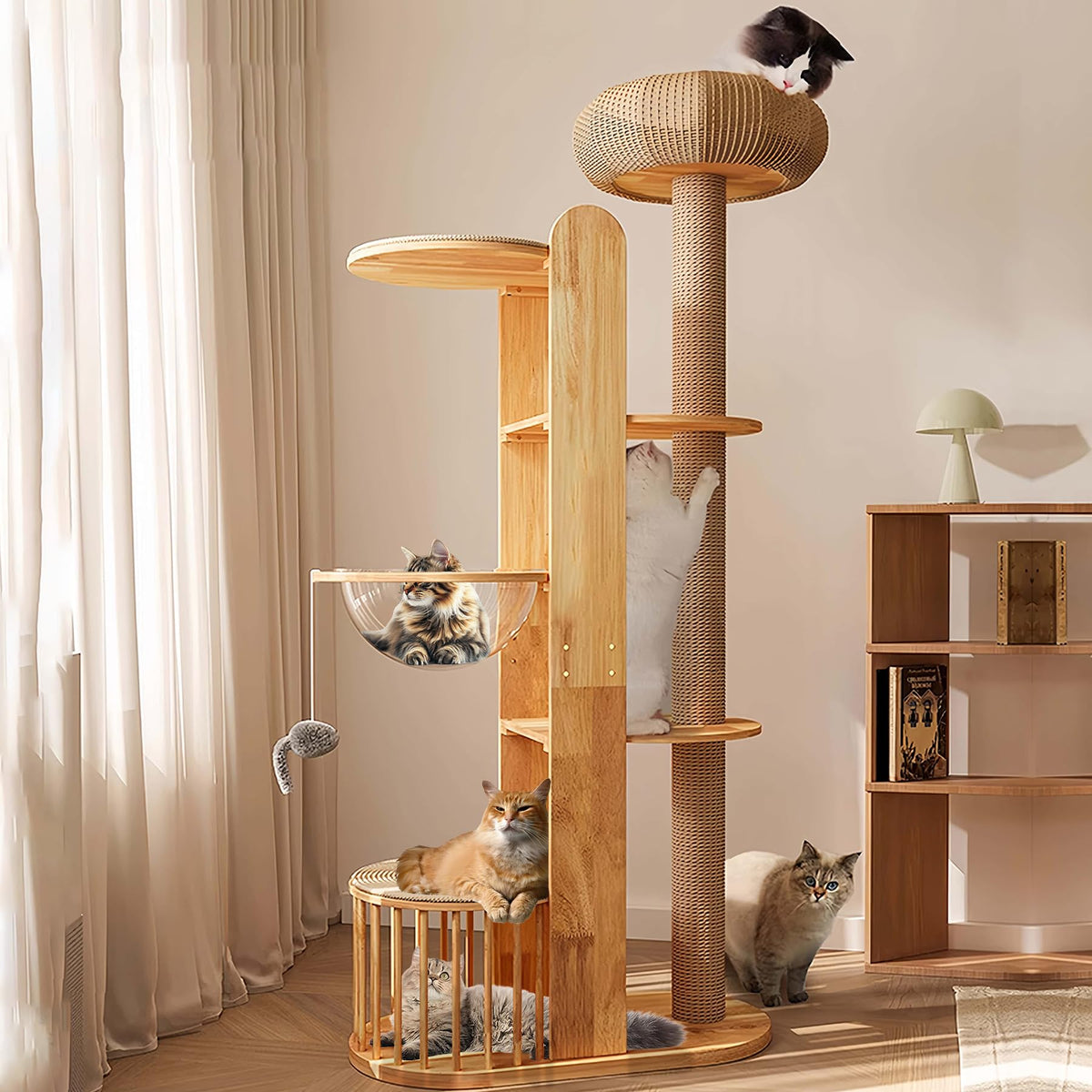 Solid Wooden Cat Tree Tower with Scratching Post C25066