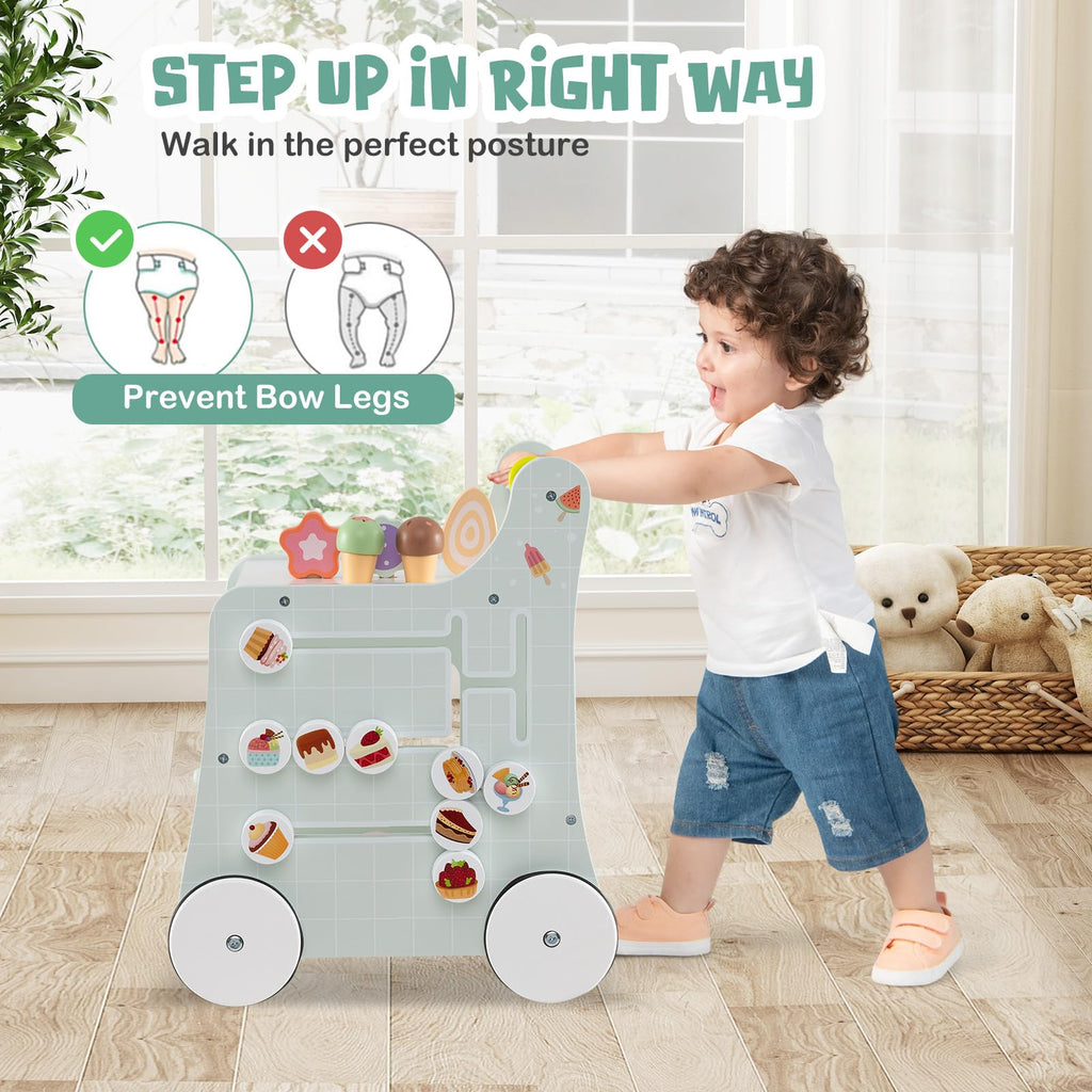 Wooden Baby Walker with Storage and Wheels R759786