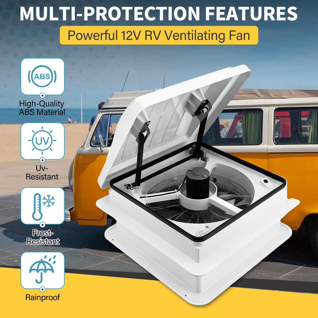 14” RV Roof Vent Fan 4 Speed Reversible 12V Manual White Dome K97358