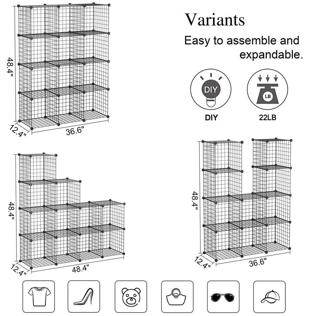 Black 12 Cube Wire Storage Organizer G460277