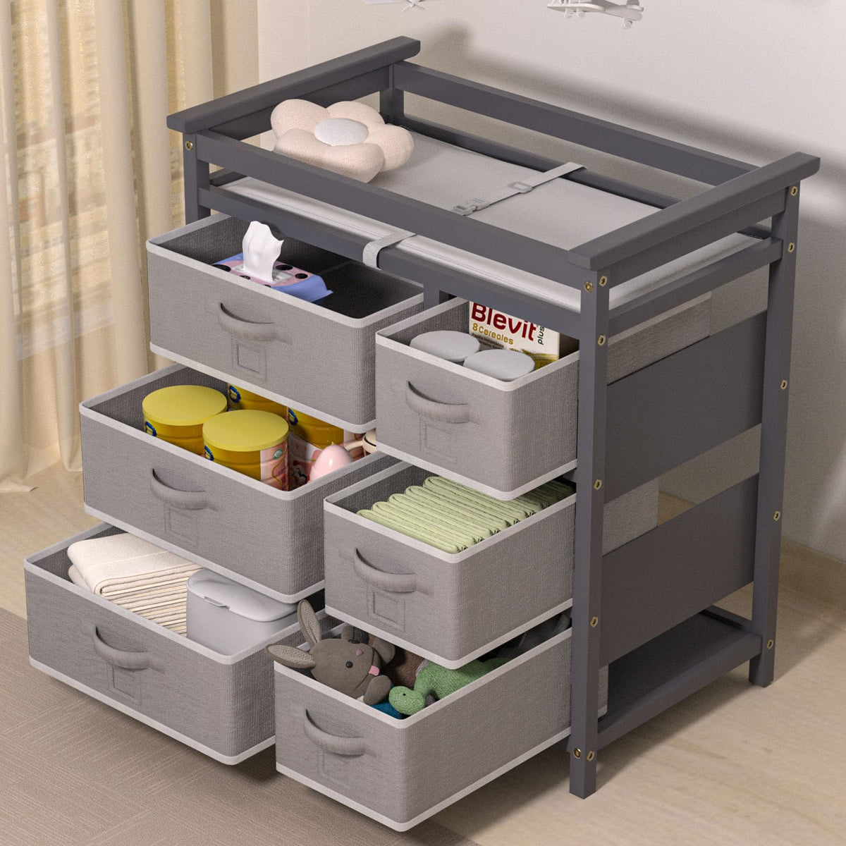Baby Changing Table with 6 Drawers Storage Station O31414