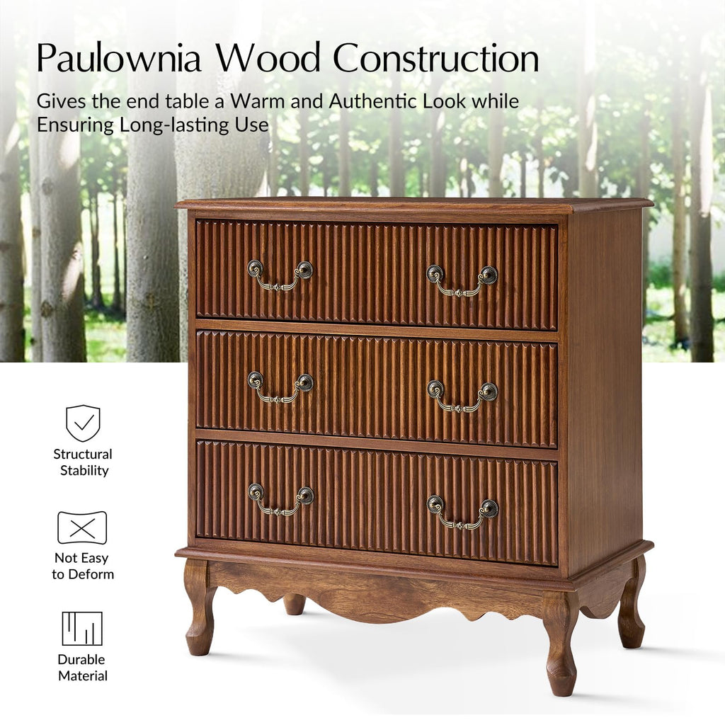 Set of 2 Wood Side Table with 3 Drawers and Charging Station I340199