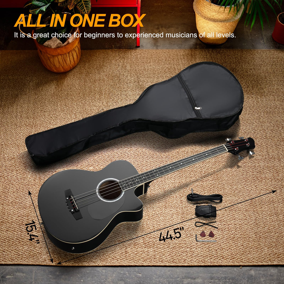 4 String Full Size Black Acoustic Bass Guitar Y14782