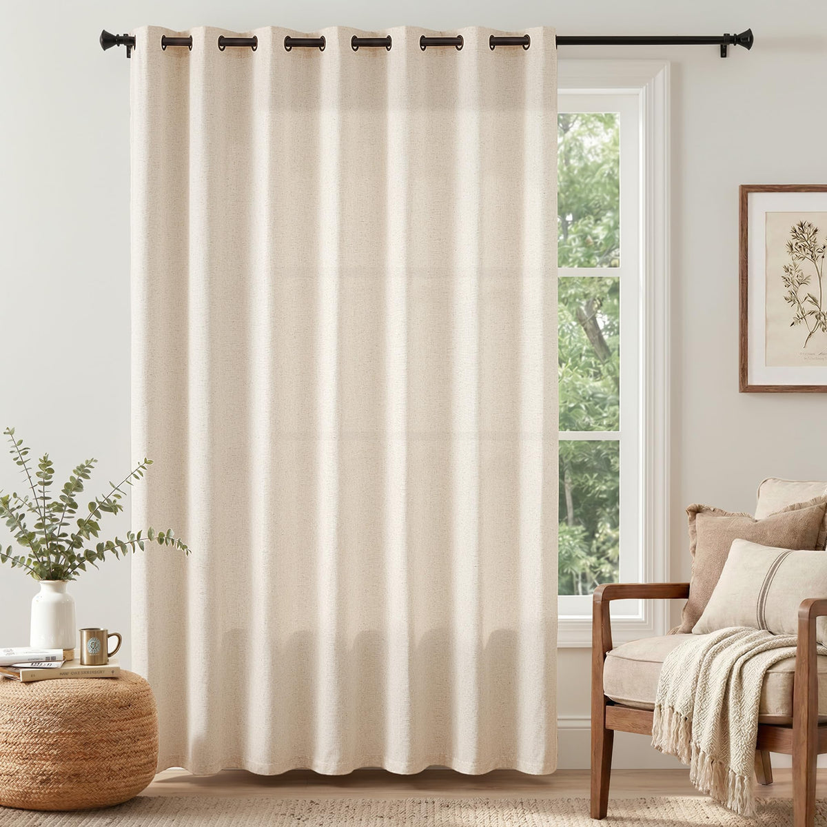 Linen Curtain 84 Inch Light Filtering Grommet 1 Panel Beige E59788