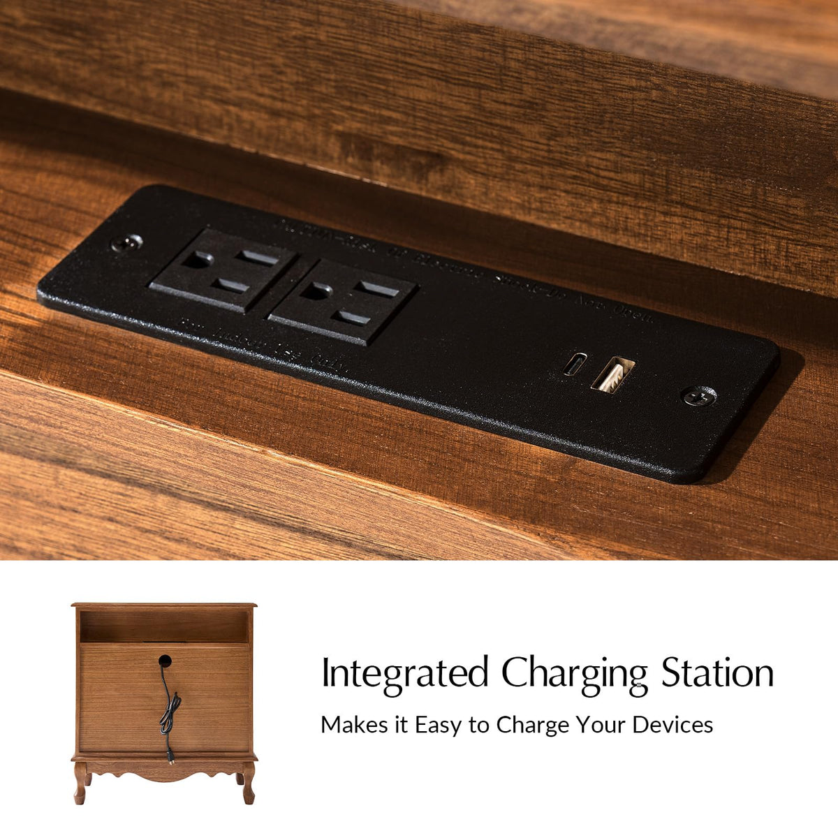 Set of 2 Wood Side Table with 3 Drawers and Charging Station I340199