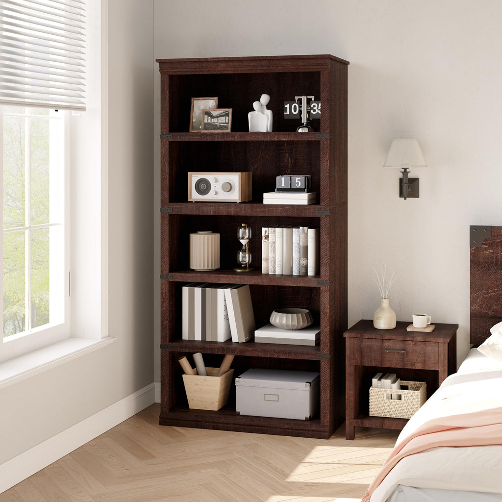 5-Tier Metal Bookcase with Adjustable Shelves R99333