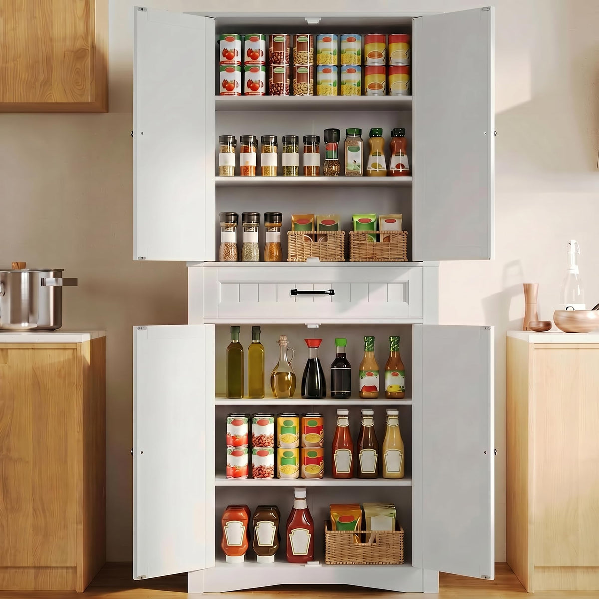 71" White Kitchen Pantry Storage Cabinet K5863