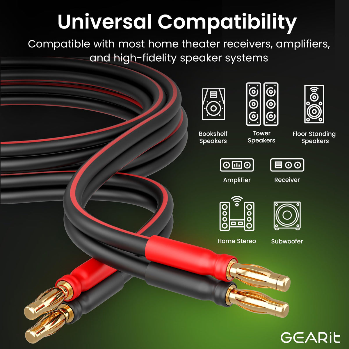 14 Gauge OFC Speaker Wire with Banana Plugs, 2 Pack 6.6 ft Each D913