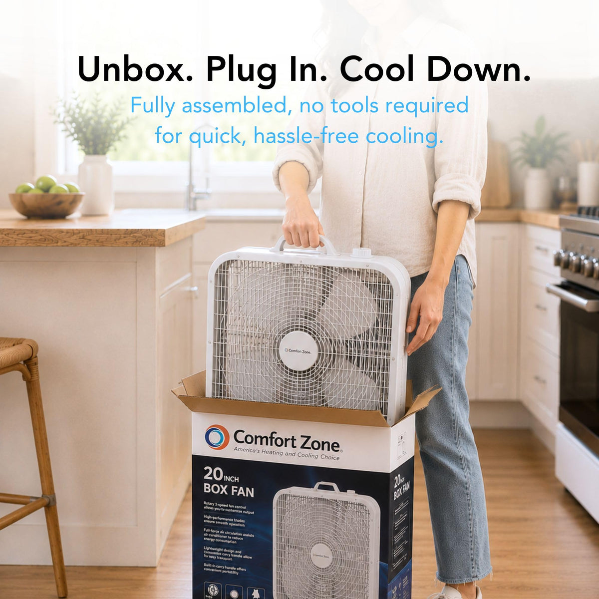 20 inch 3 Speed Box Fan with Carry Handle I111873