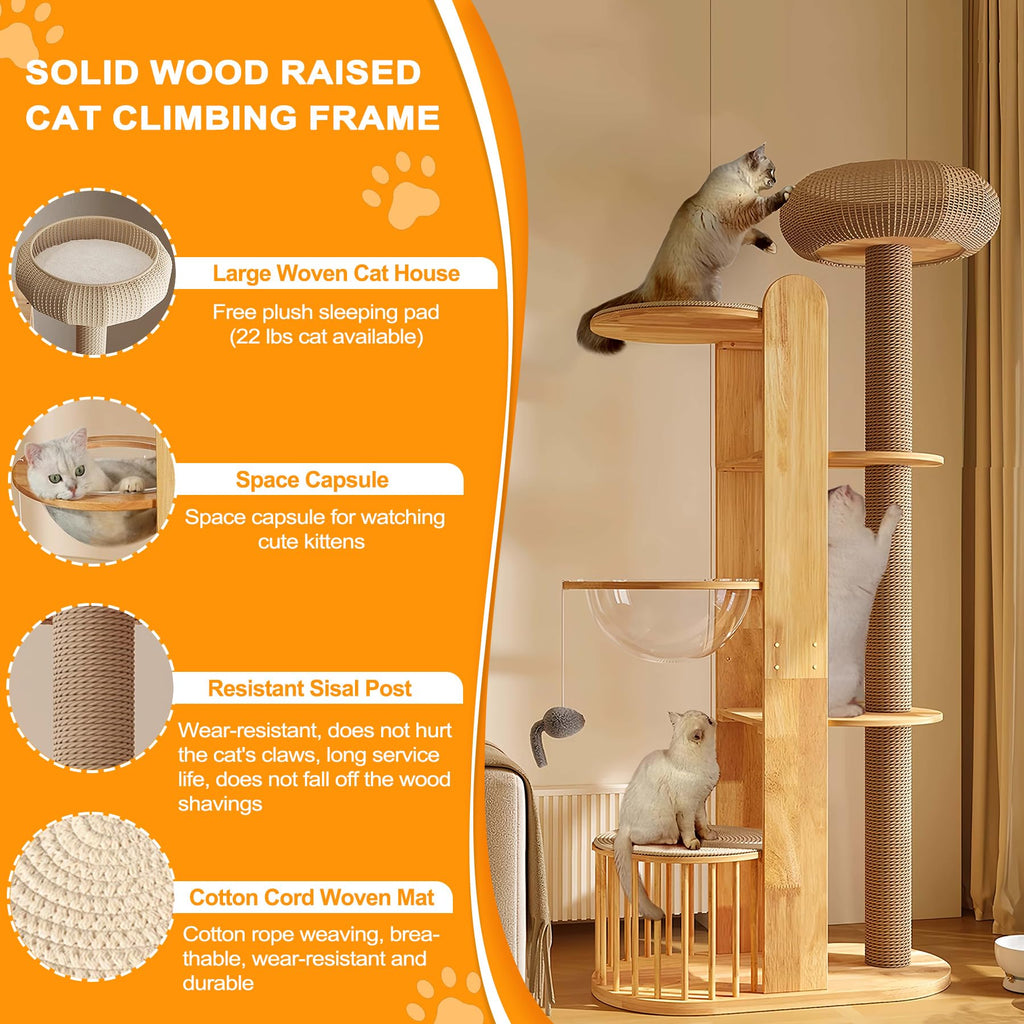 Solid Wooden Cat Tree Tower with Scratching Post C25066