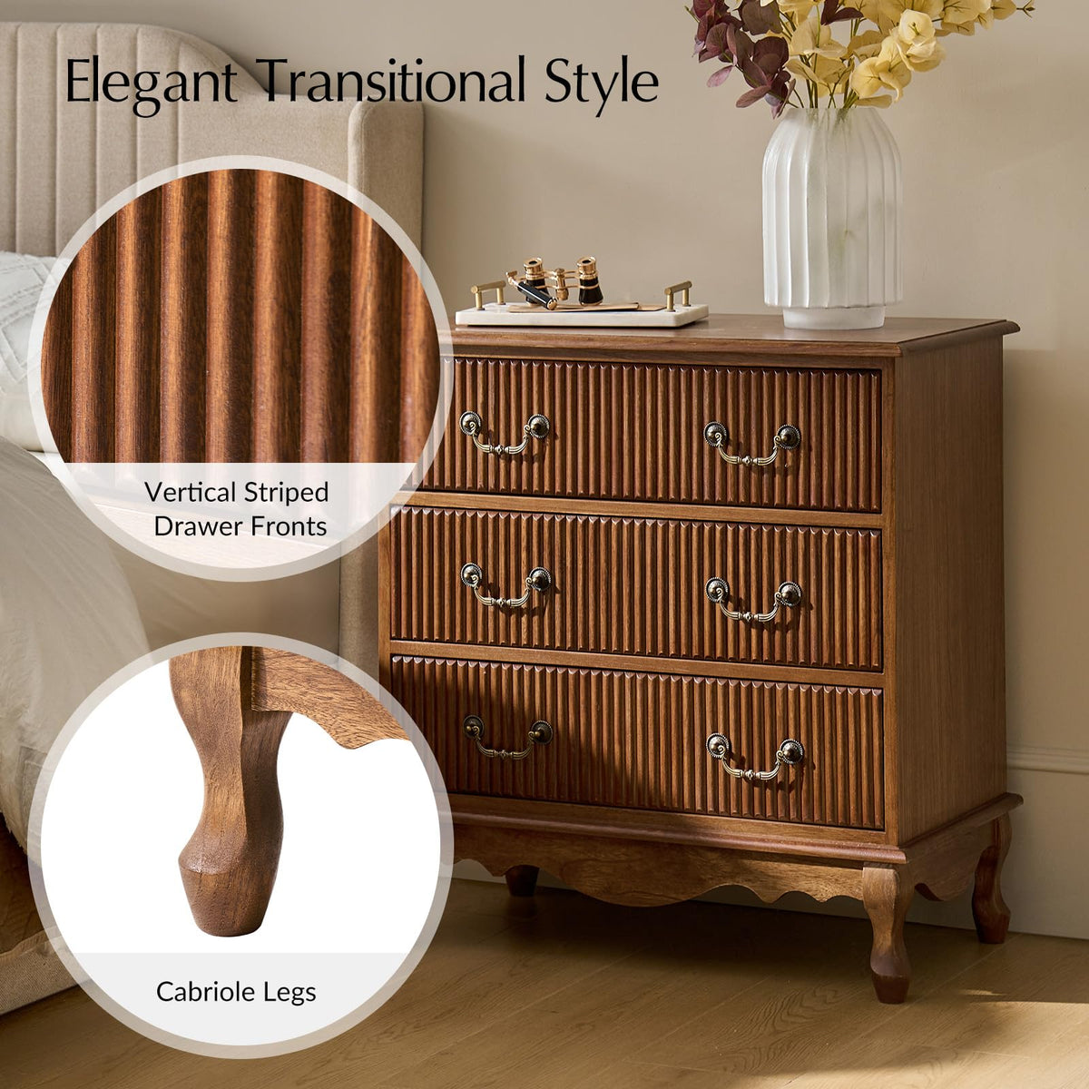 Set of 2 Wood Side Table with 3 Drawers and Charging Station I340199