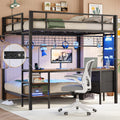 Full Over Twin Bunk Bed with Desk and LED Lights M61103
