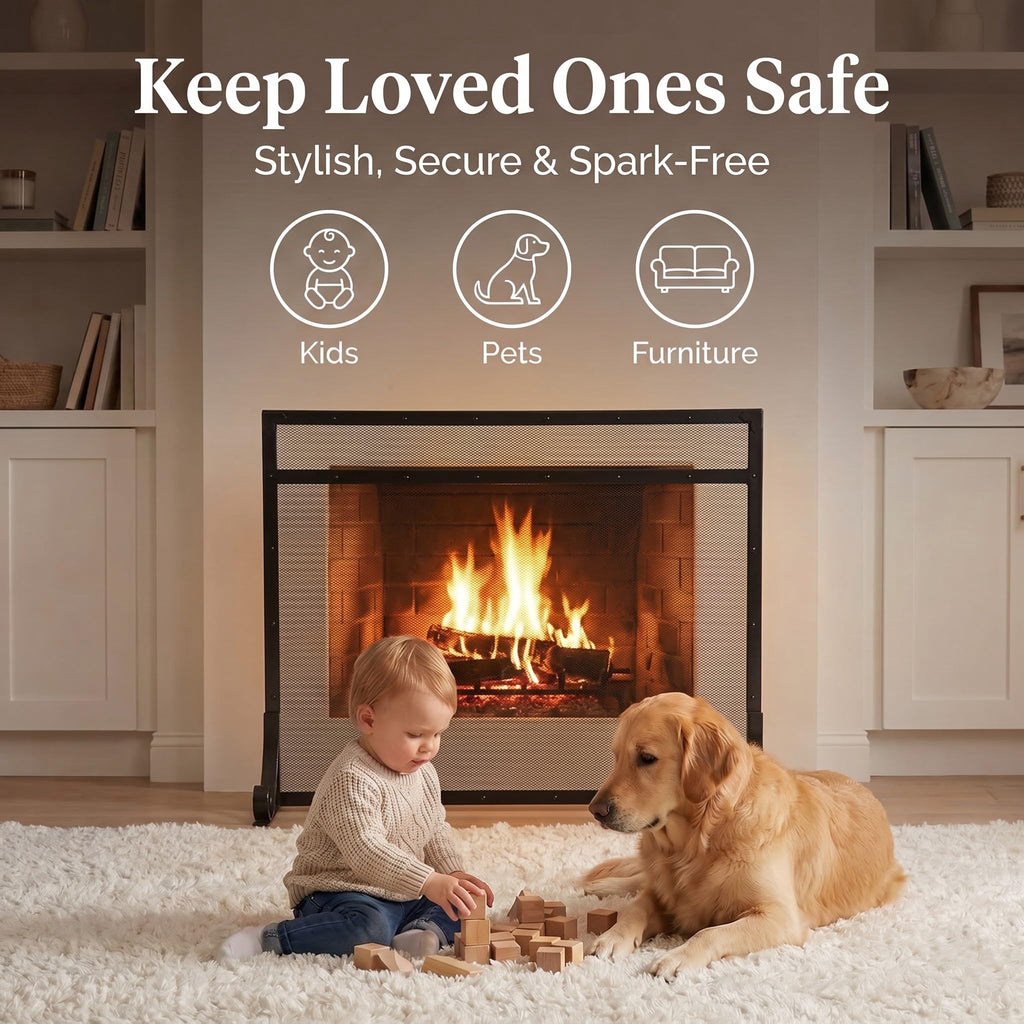 Black Metal Fireplace Screen L340
