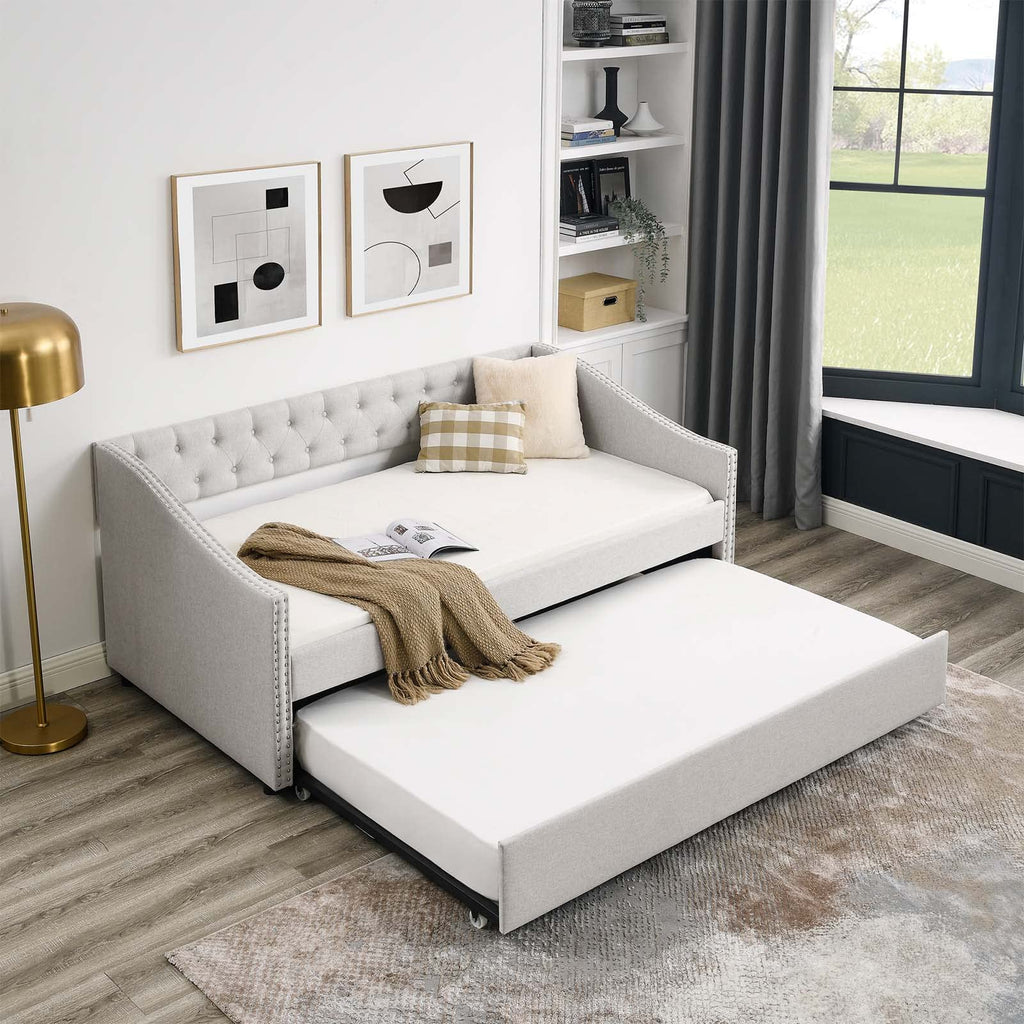 Velvet Upholstered Twin Size Daybed with Trundle I99573