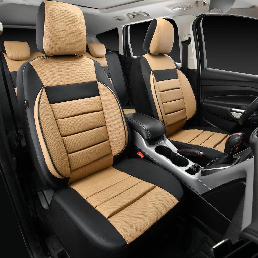 Leather Seat Covers Full Set Universal Water Resistant Beige Black C701876