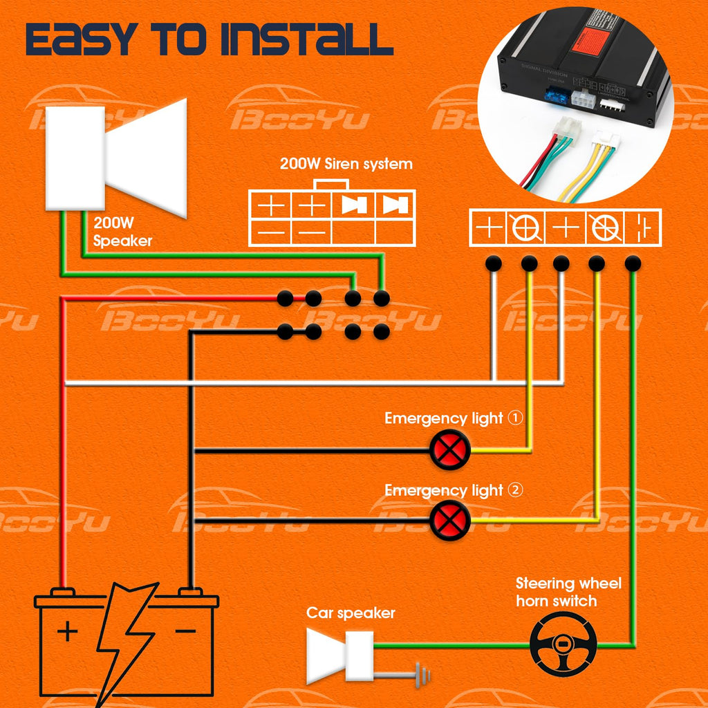 12V 200W 20 Tones Emergency Siren PA System I9266