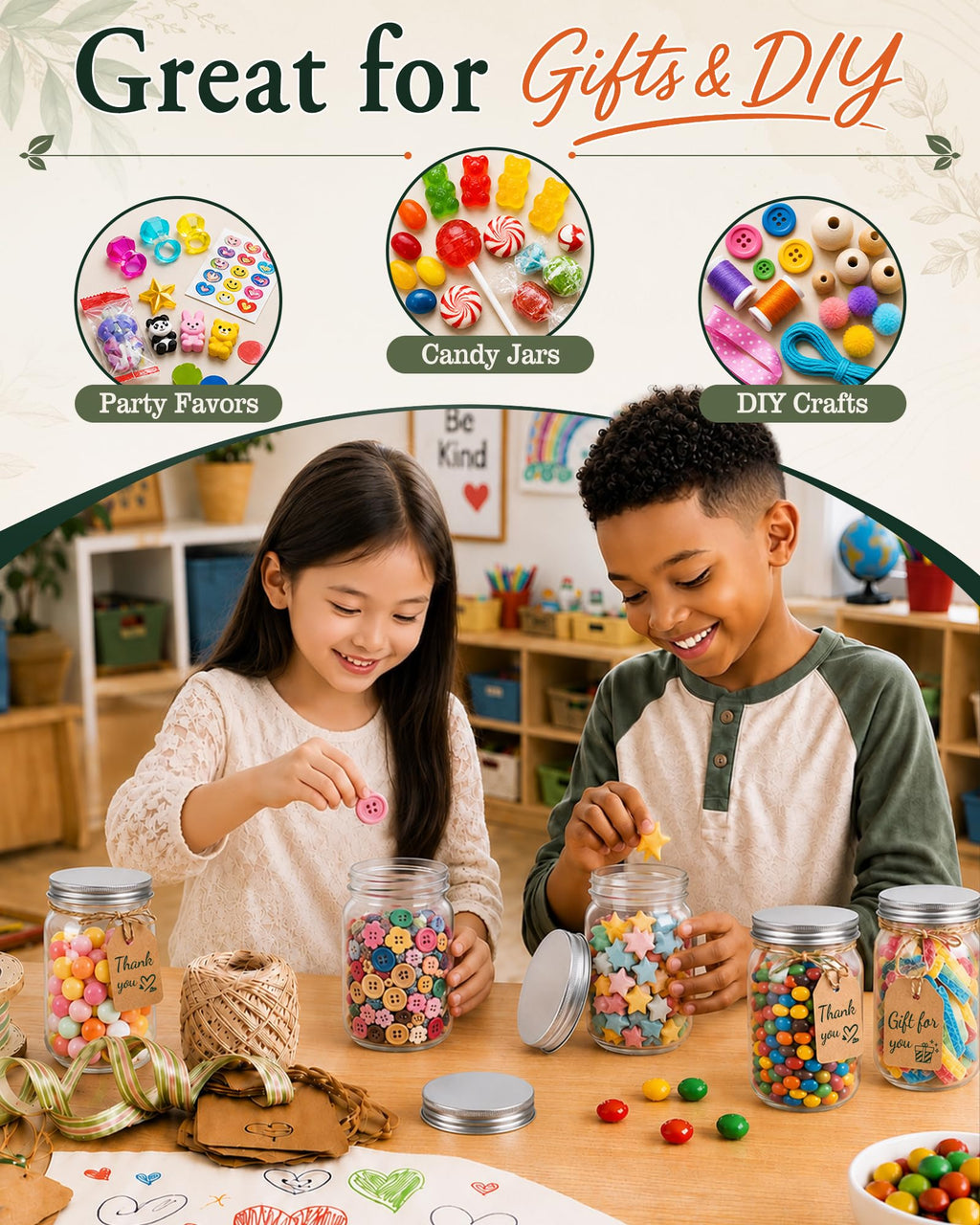 12 Pack 16 oz Clear Plastic Mason Jars with Lids V506733