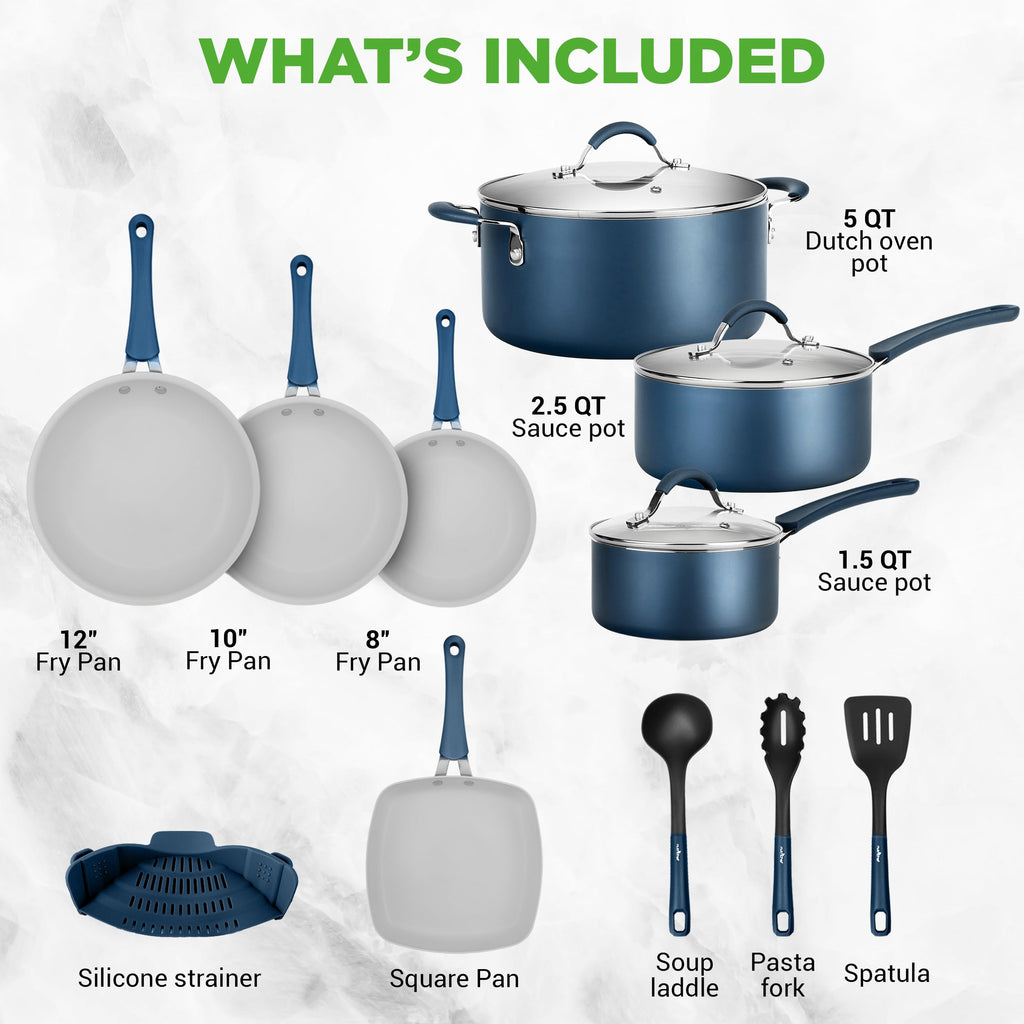 14-Piece Navy Blue Nonstick Cookware Set P717