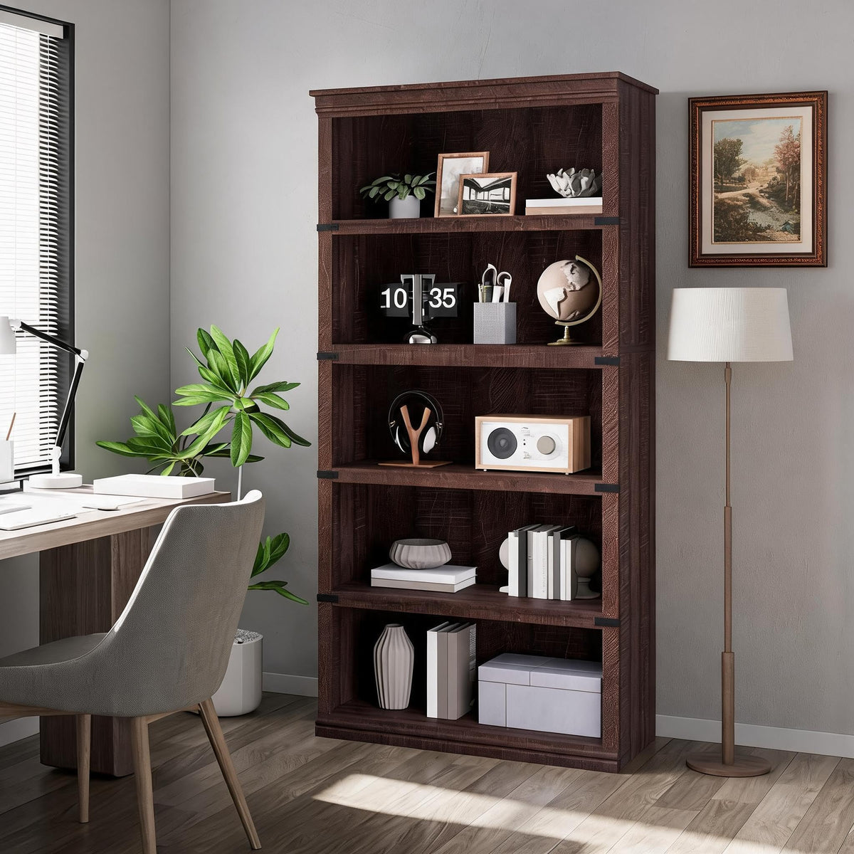 5-Tier Metal Bookcase with Adjustable Shelves R99333