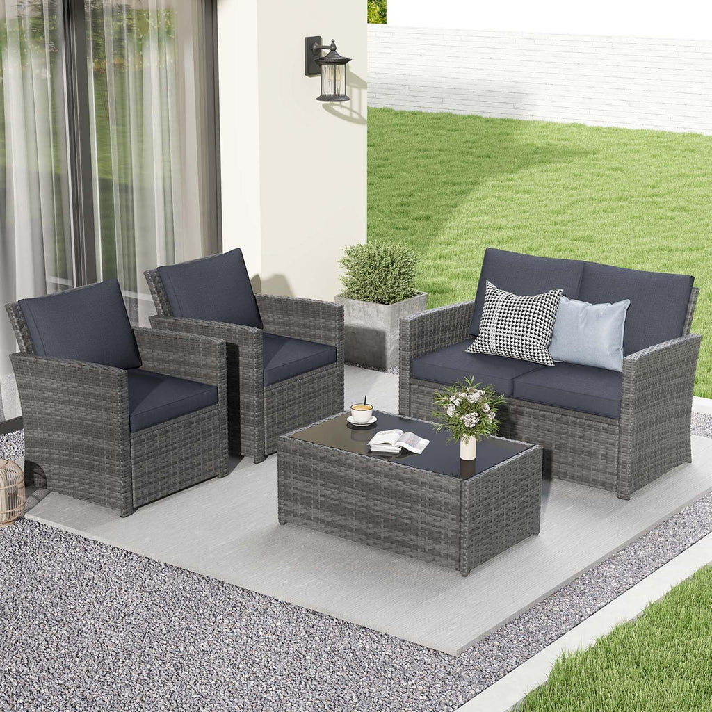4 Piece Dark Gray Wicker Patio Furniture Set H82901