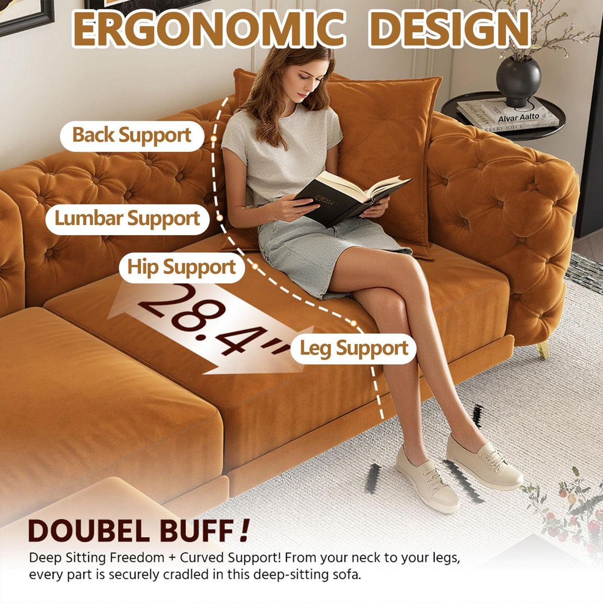 Velvet Convertible Sofa Bed with Ottomans L701