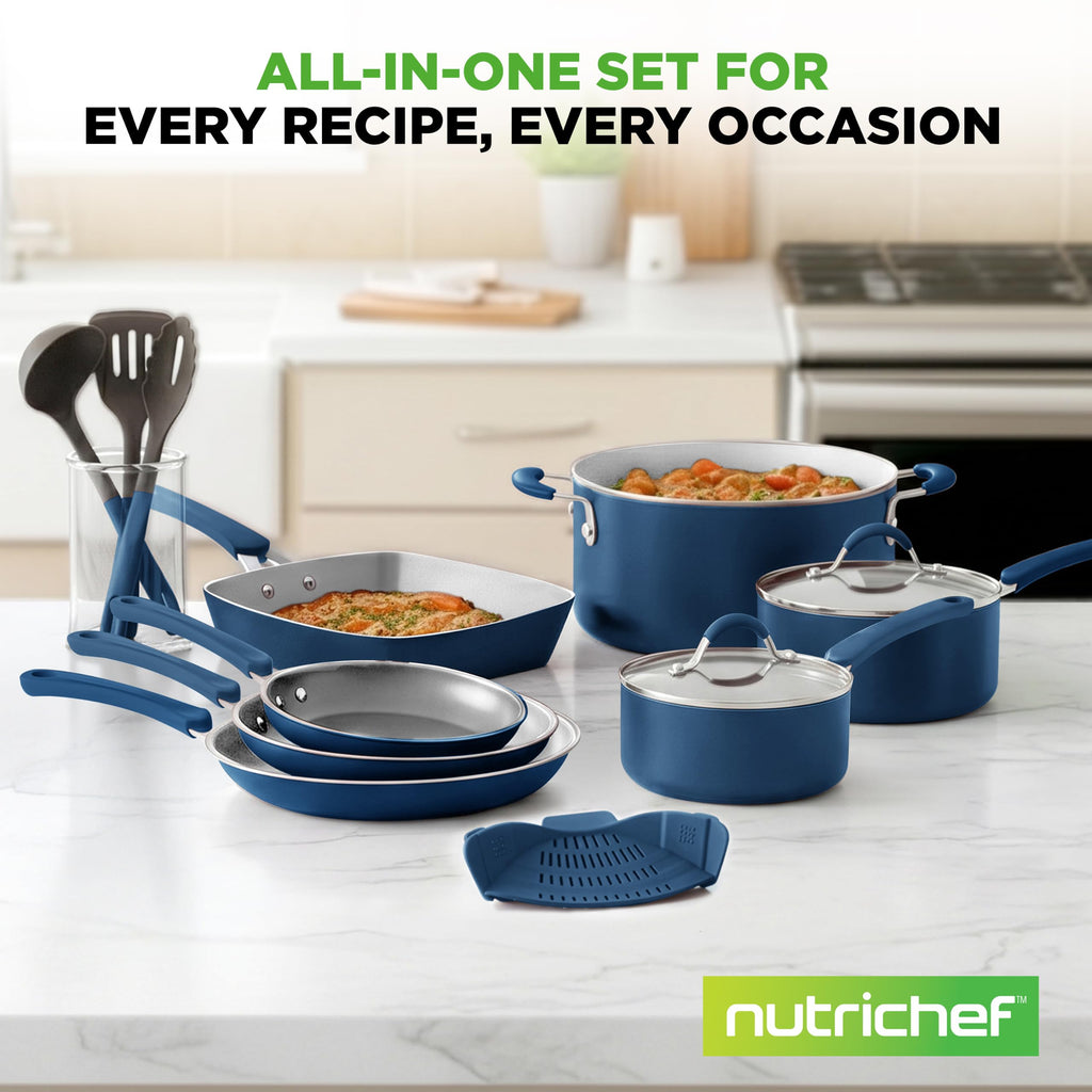 14-Piece Navy Blue Nonstick Cookware Set P717