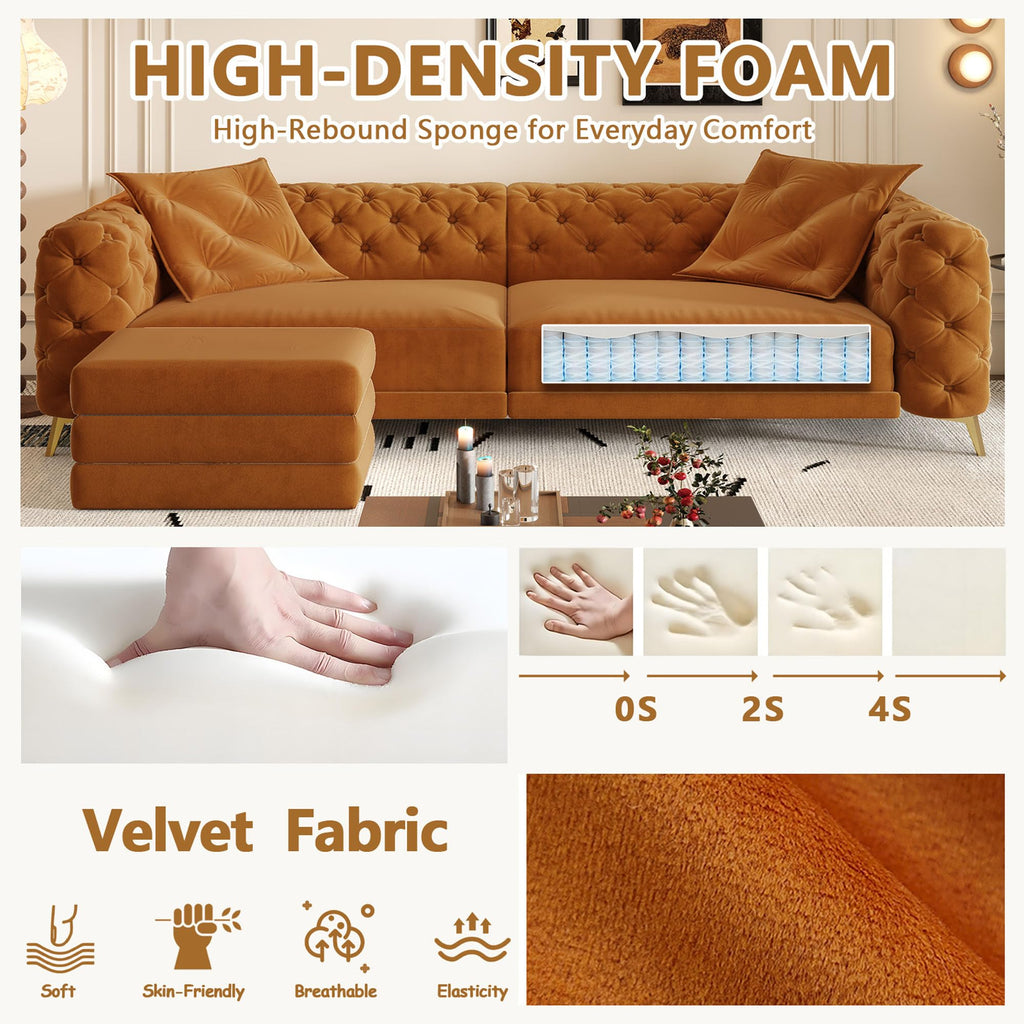 Velvet Convertible Sofa Bed with Ottomans L701