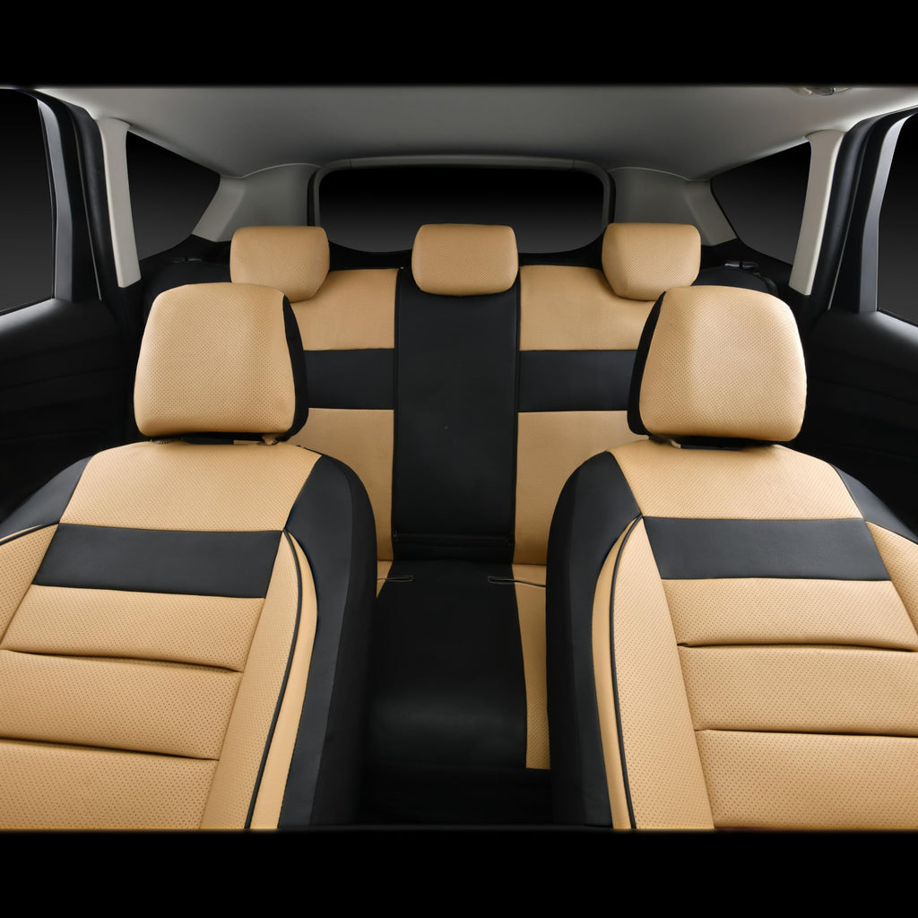 Leather Seat Covers Full Set Universal Water Resistant Beige Black C701876