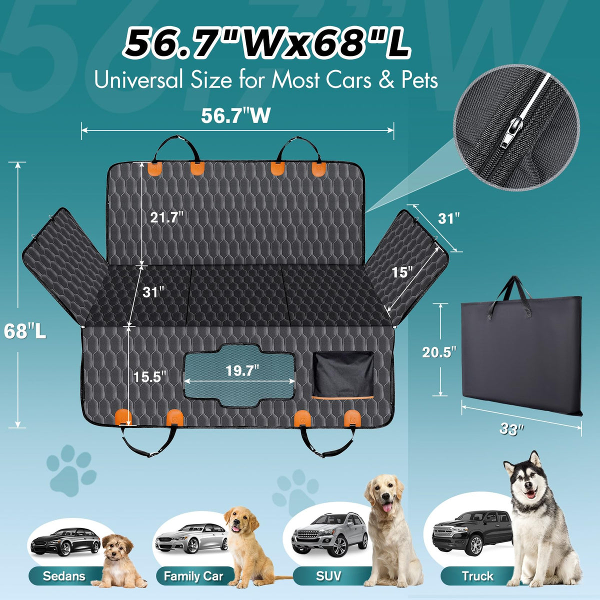 XL Waterproof Dog Back Seat Extender T103