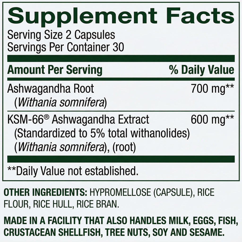 Ashwagandha 1300 mg 60 Vegetarian Capsules B566923